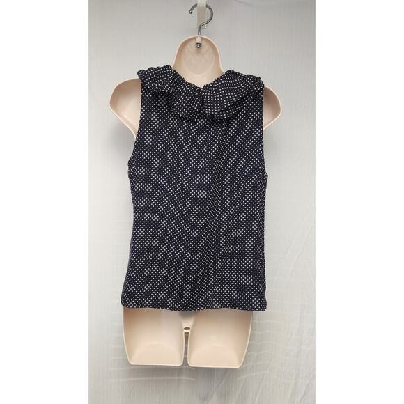 J. Crew Polka-Dots Ruffle Neckline Accent Sleeveless Top Blouse Sz 8 Blue/White - Picture 4 of 6